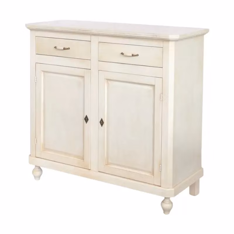 Credenza Mobili 2G in legno stile shabby chic bianco anticato con 2 porte e 2 cassetti L: 105 cm, P: 45 cm, H: 98 cm – 2