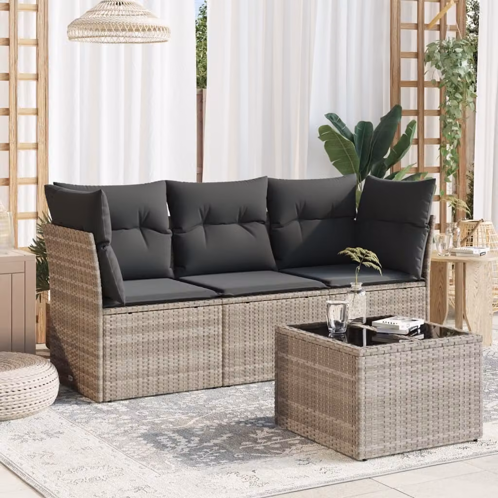 Maison Exclusive - Set Divano da Giardino 4pz con Cuscini Grigio Chiaro Polyrattan