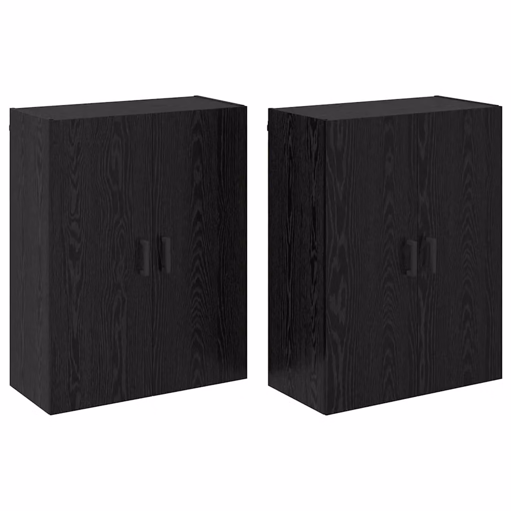 Set di 2 mobiletti a muro vidaXL moderni in legno e MDF, colore nero opaco, L: 69,5 cm, P: 34 cm, H: 90 cm – 2