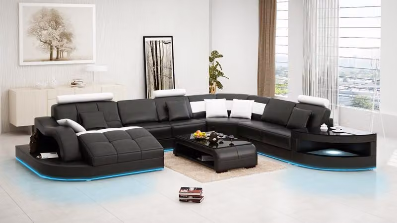 Ledersofa Couch Wohnlandschaft Ecksofa Eck Garnitur Design Modern Sofa L6015