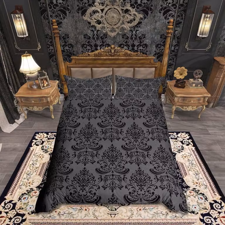 Omgoods - Set di lenzuola con copripiumino vintage a motivi floreali, per letto matrimoniale