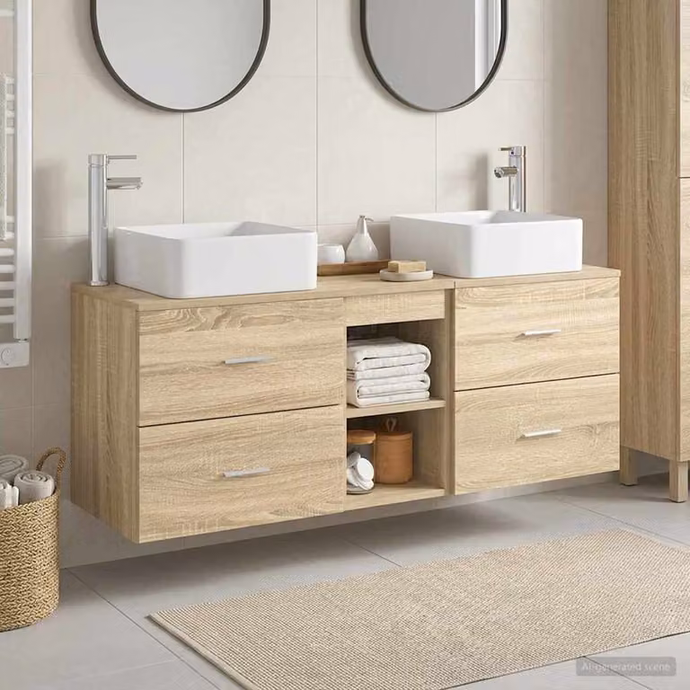 Set di 3 armadi da bagno moderni vidaXL in legno marrone con vanità e pensili, L/P/H: 49,5 x 41 x 63 cm
