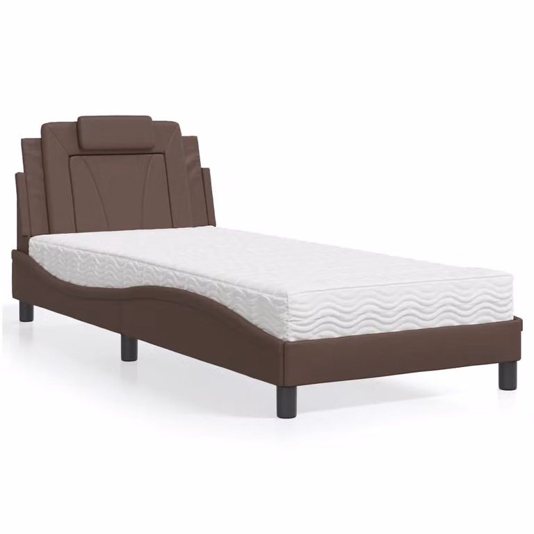 Letto Viana vidaXL con Materasso in Similpelle Marrone e Bianco, Dimensioni: 80 x 200 cm