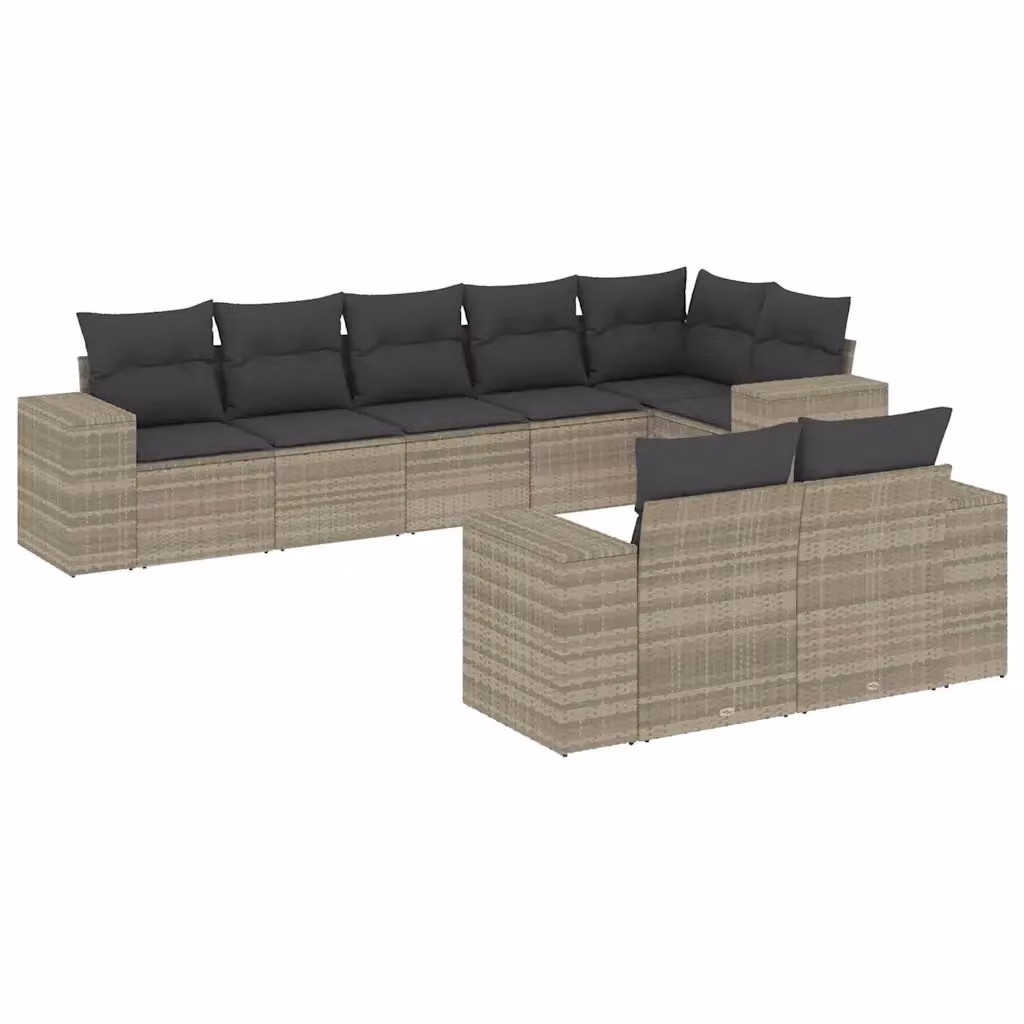 Set Divano da Giardino a L vidaXL 8pz in Polyrattan Grigio con Cuscini Imbottiti e Coperture Rimosse – 2
