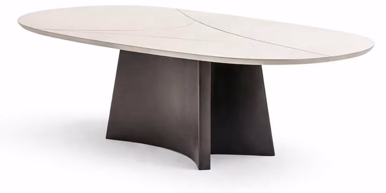 Tavolo da pranzo moderno ovale da 210 cm, tavolo di design in legno beige, stile