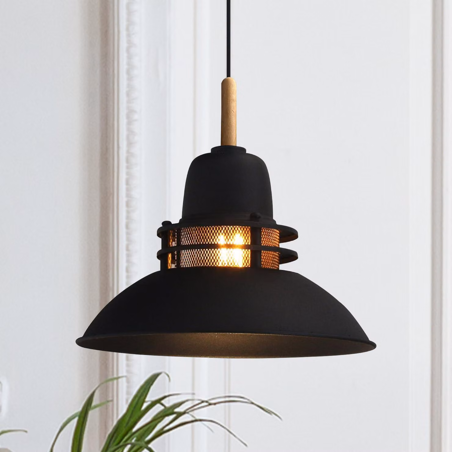 Lanterna a sospensione Ø34 cm legno-metallo E27 Moderna Senza lampadina
