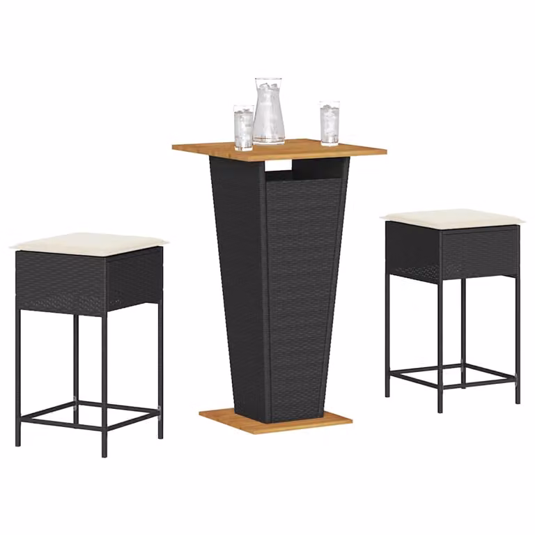 Set Bar da Giardino Moderno vidaXL in Legno di Acacia e Polyrattan Nero e Bianco con 3 Sedute