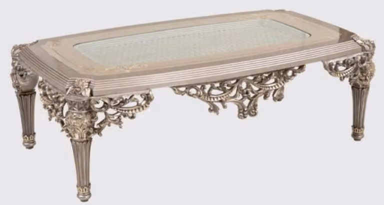 Casa Padrino tavolino barocco argento/oro 135 x 80 x h. 45 cm - Tavolo da salotto in legno massiccio fatto a mano in stile barocco - Mobili barocchi