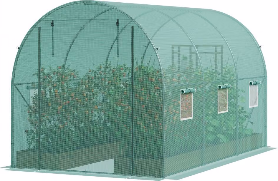 Tunnel serra Serra fredda Casa del pomodoro 345x195x192 cm - Telaio zincato verde - Copertura in PE - Design walk-in - Possibilità di ventilazione