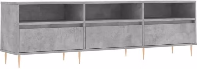 Mobile TV moderno in legno e metallo grigio con scomparti multimediali L 150 cm x P 30 cm x H 44,5 cm