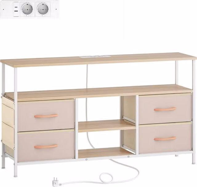 Mobile TV HOMCOM con luce LED, porte USB e 4 cassetti, Beige e Bianco, L 120 x P 30 x H 67,5 cm – 1