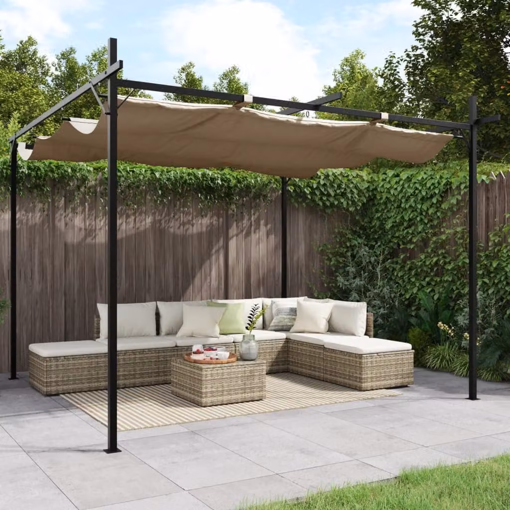 Pergola con Tetto Retrattile vidaXL in Colore Beige e Grigio L: 295 cm, P: 292 cm, H: 230 cm