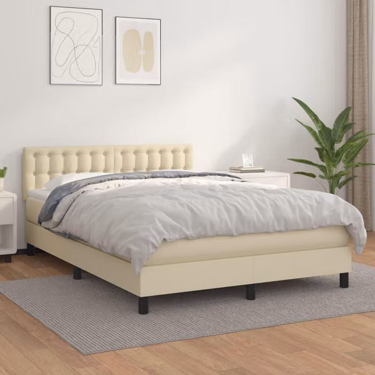 Maison Exclusive - Letto boxspring con materasso color crema 140x200 cm in ecopelle