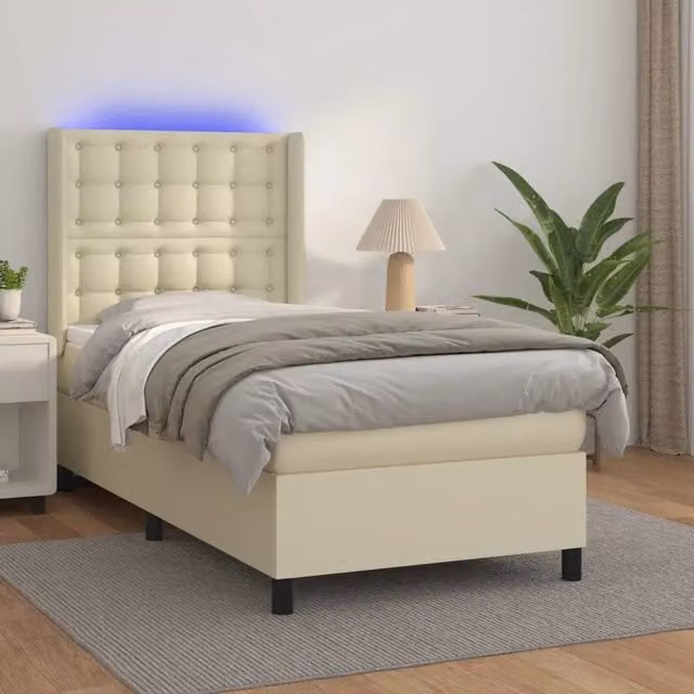 Letto a molle con materasso vidaXL in similpelle beige con illuminazione LED e porta USB L/P: 80 x 200 cm