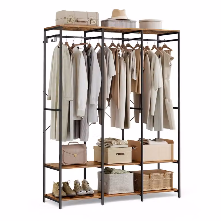 Armadio Portatile per Vestiti con Ripiani Ganci Rimovibili, Marrone Vintage / 40 x 141 x 180 cm