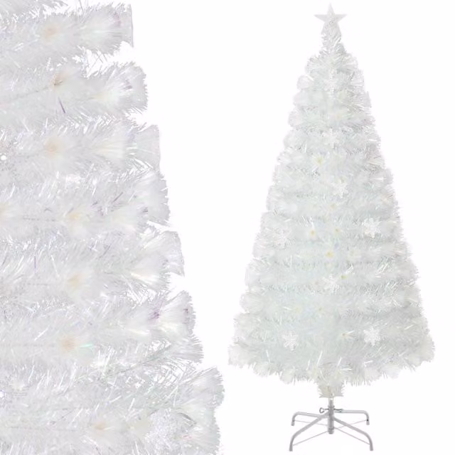 Albero di Natale Design Mania in fibra ottica bianco con luci LED multicolore e effetto iridescente, Altezza: 210 cm