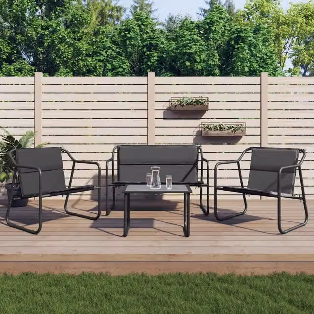 Set Salotto da Giardino Moderno vidaXL in Acciaio Antracite con Cuscini e Tavolino da Caffè