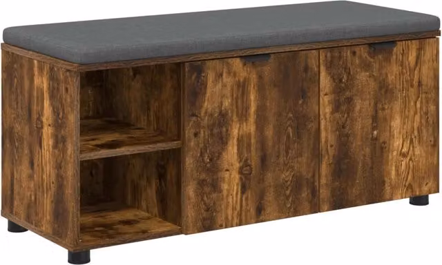 Panca per ingresso con porta scarpe in legno e tessuto, colore marrone, stile industrial, L 100 x P 38 x H 46 cm – 1