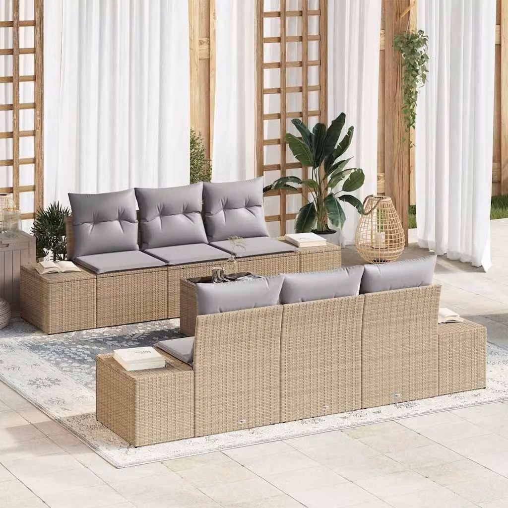 Maison Exclusive - Set di divani componibili, 7 pezzi, color beige [Materiale sintetico]: rattan sintetico