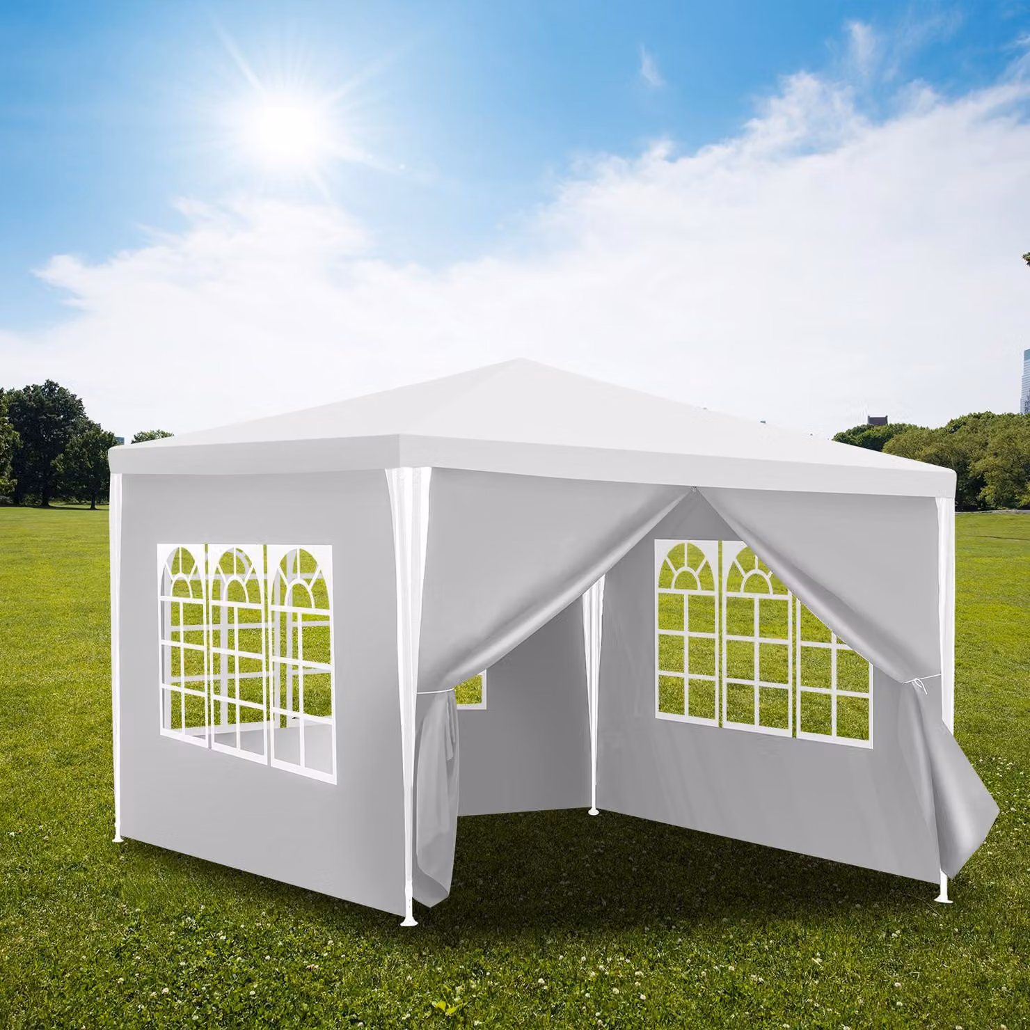 Izrielar 3 x 3 m gazebo da giardino portatile impermeabile tenda party con tubi a spirale, bianco