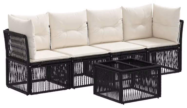 Set Divano da Giardino 5 pcs Nero polyrattan