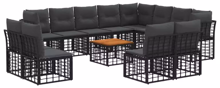 Set di divani da esterno 13 pcs Nero e Grigio scuro Poliestere