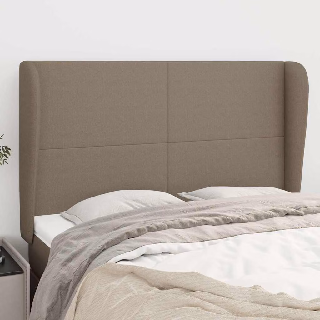 Testiera ad orecchio vidaXL in tessuto beige con struttura in legno L: 147 cm, P: 23 cm, H: 118/128 cm