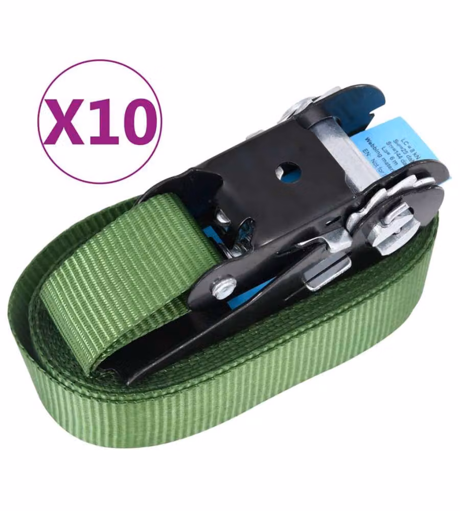 Cinghie d'Ancoraggio a Cricchetto 10 pz 800 daN 6m Verde
