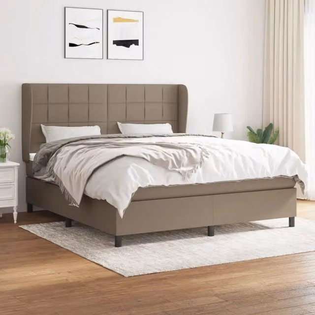 Letto Ibrido vidaXL con Giroletto a Molle e Materasso in Tessuto Beige e Bianco L/P: 180 x 200 cm