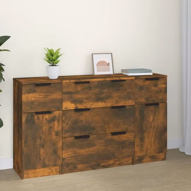 Set di 3 Credenze Moderne vidaXL in Legno Rovere Marrone per Sala da Pranza – 1