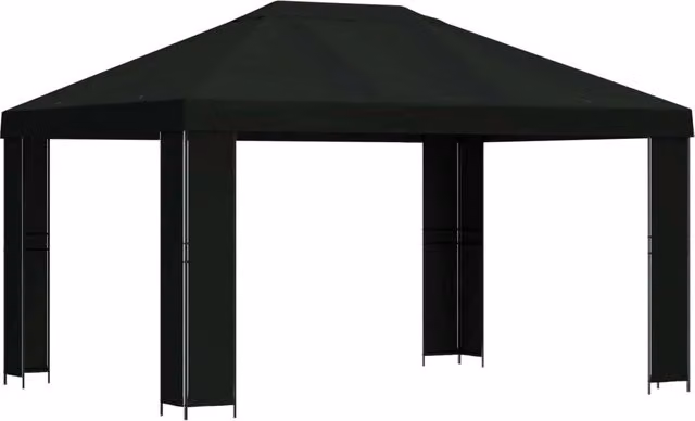 Gazebo | Pergolato 4 ¡Á 3 m Nero Poliestere e Acciaio 190 gsm