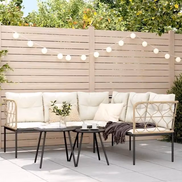 Set Divano da Giardino con Cuscini-Sofa da Giardino-Divanetto da esterno Nero Acciaio e Textilene 596596