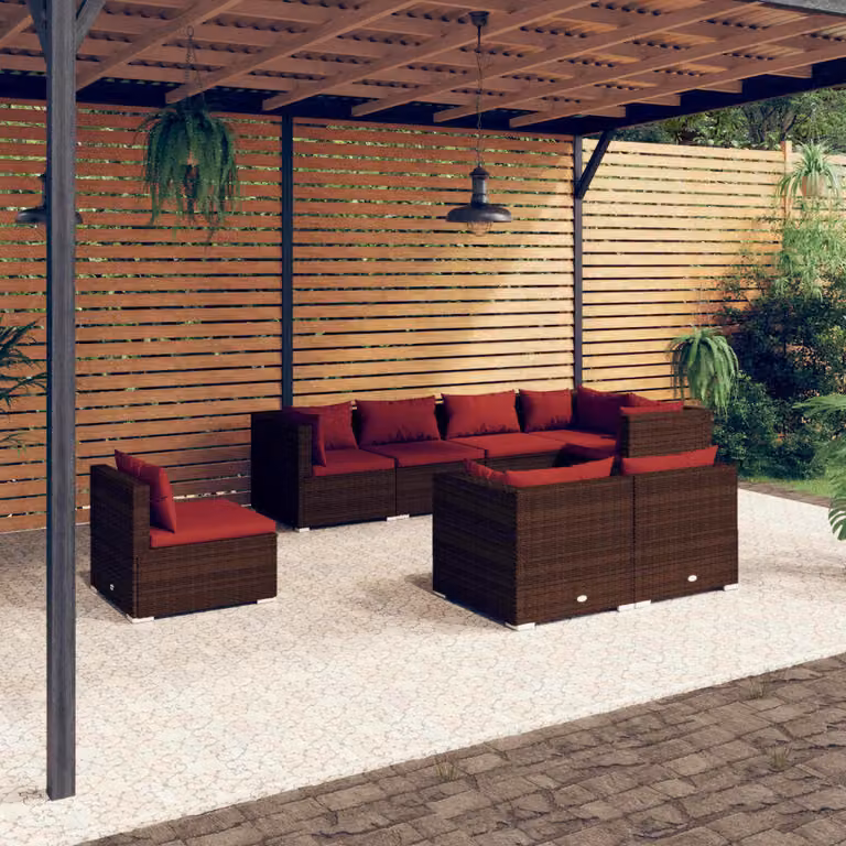 Maison Exclusive - Set da giardino 8 pezzi con cuscini in polyrattan marrone