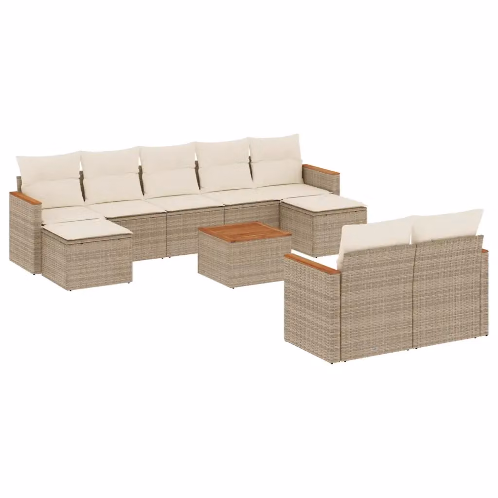 vidaXL Set Divano da Giardino 10 pz a forma di U con Cuscini Beige e Tavolino, Struttura in Metallo e Polyrattan per Terrazza e Giardino – 2