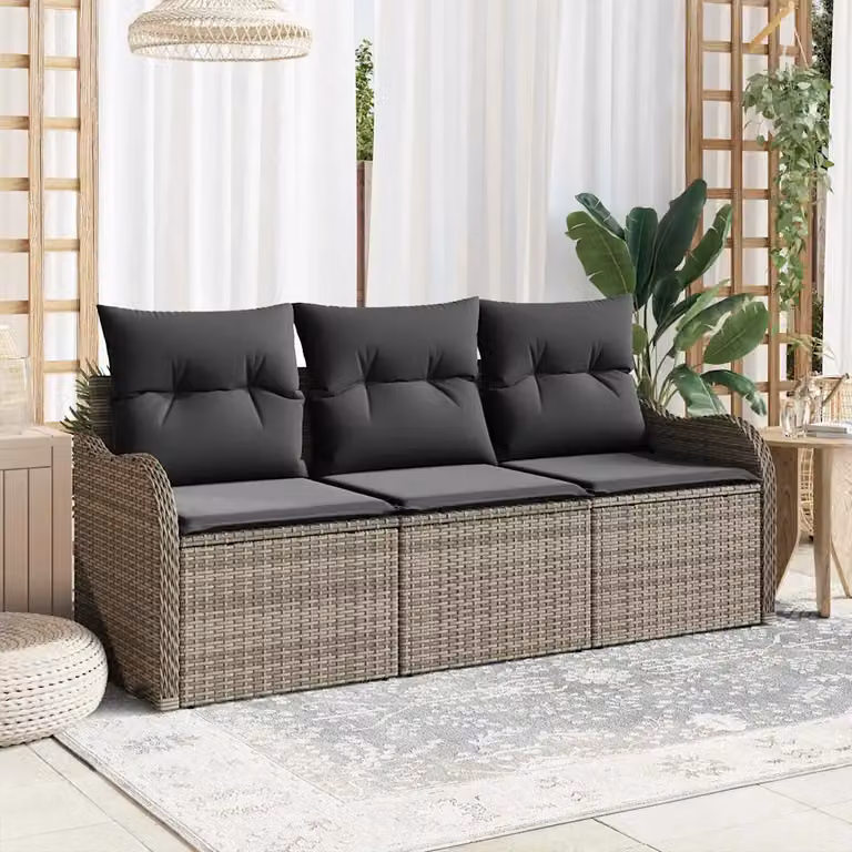 Set Divano da Giardino a L vidaXL in Rattan Grigio con Cuscini e Struttura in Acciaio