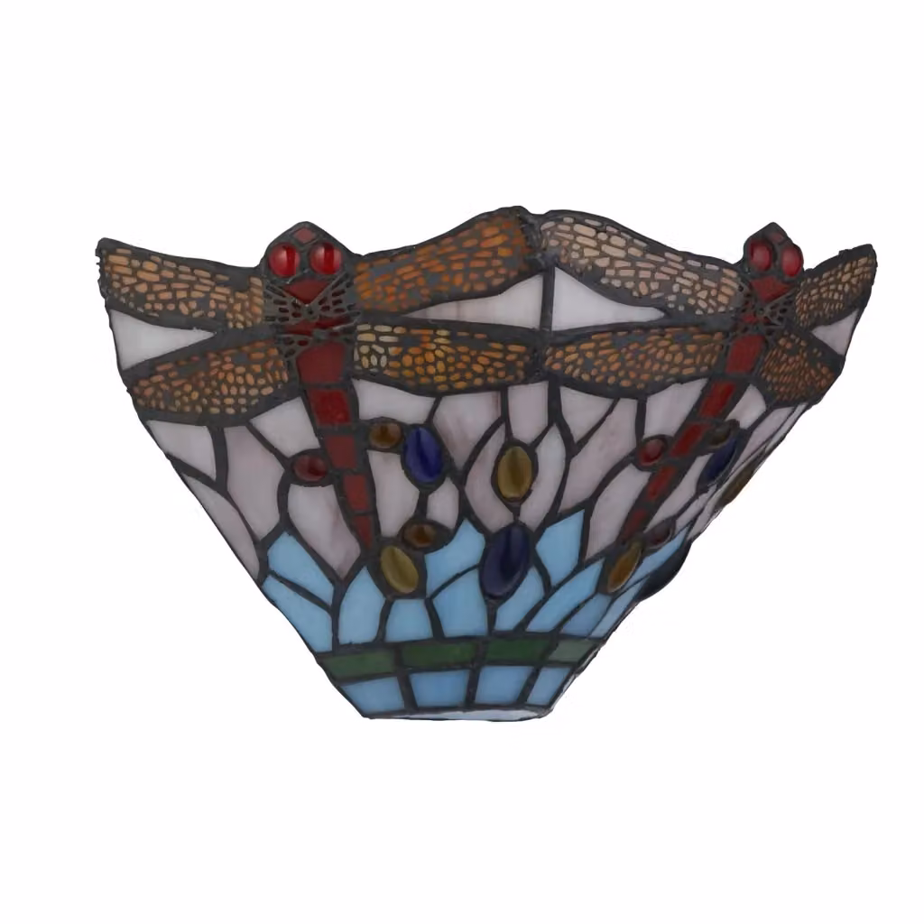 Applique Tiffany Libellula in Vetro Multicolor e Ottone con 1 Luce E14 in Stile Art Nouveau – 2