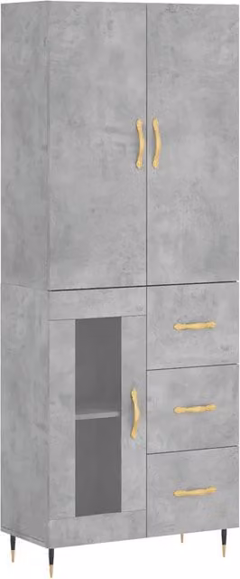 Credenza Buffet da pranzo moderna in legno multistrato e metallo Grigio Cemento H: 180 cm, L: 69,5 cm, P: 34 cm