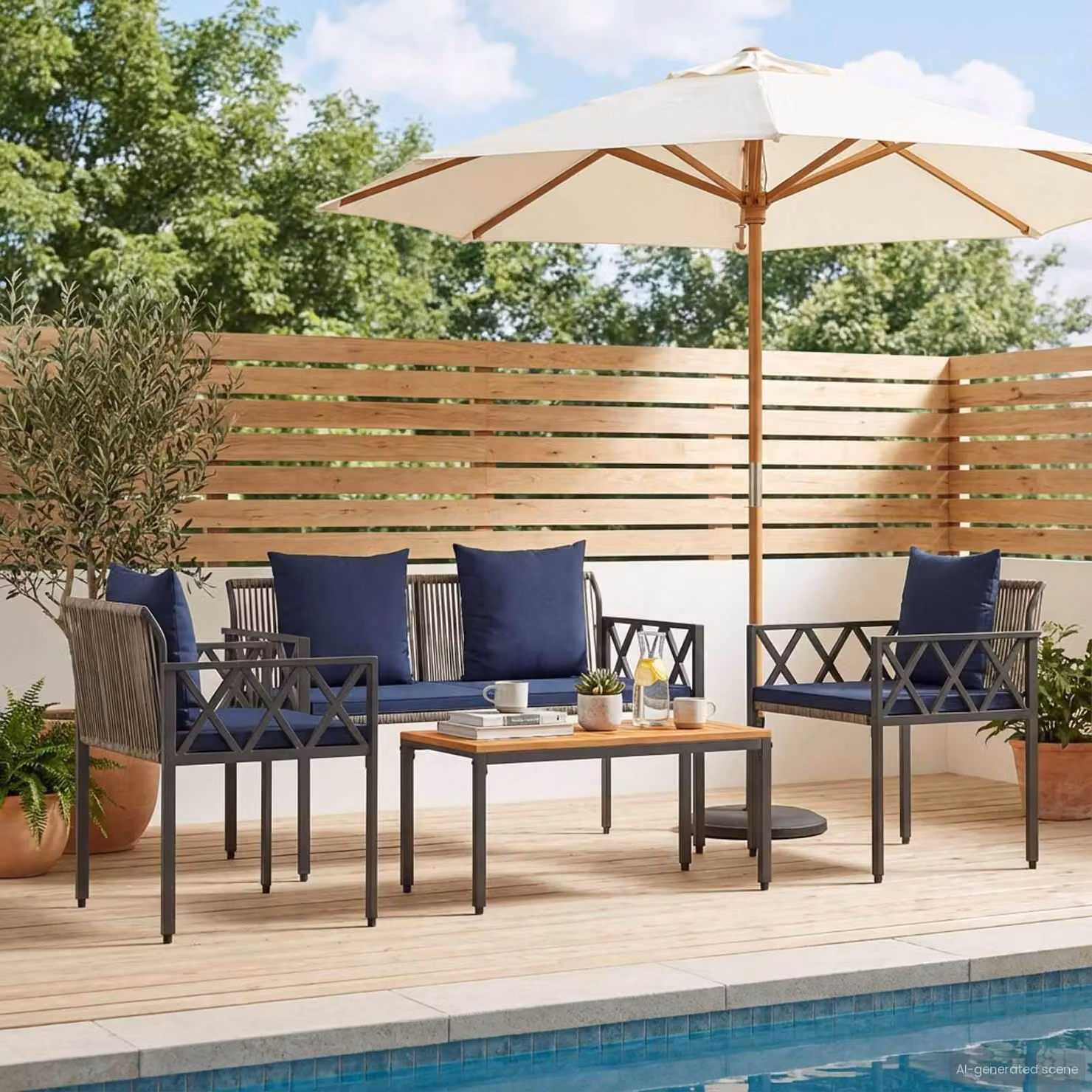 Maison Exclusive - Set di mobili da giardino, 4 pezzi, grigio e blu navy, in rattan sintetico