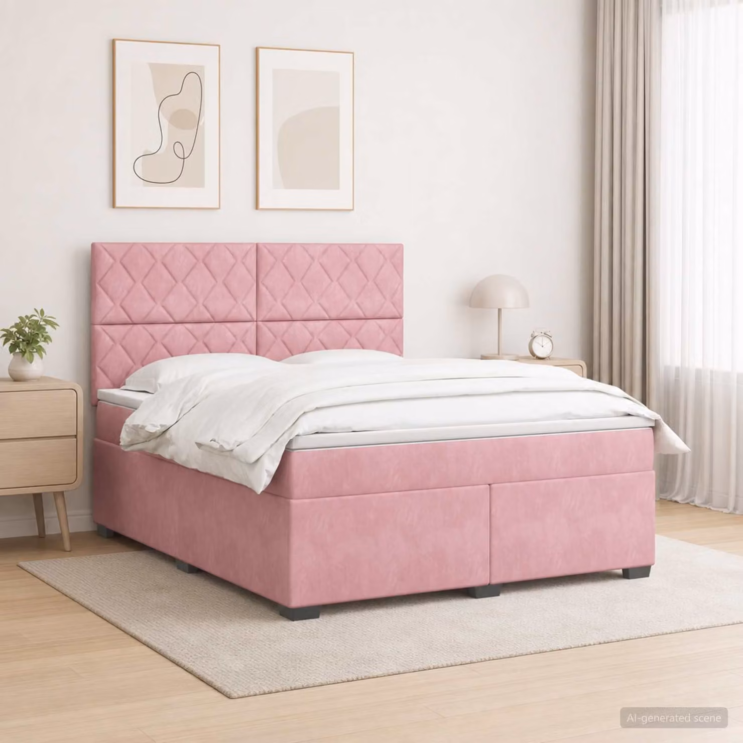 Letto box spring con materasso vidaXL in velluto rosa, L/P: 160 x 200 cm