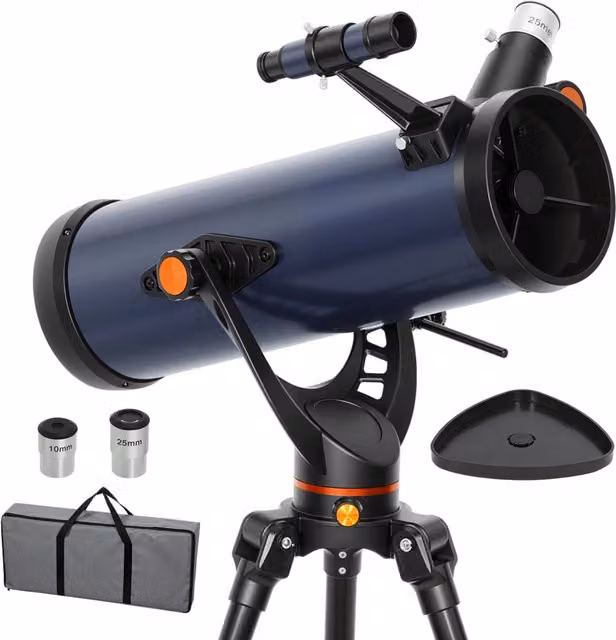 Telescopio Astronomico a Riflessione zephmum con Apertura 114mm, Treppiede e Borsa, Blu e Nero – 1