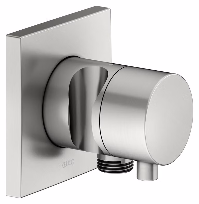 KEUCO IXMO robinet d'arrêt encastré, 1 consommateur avec raccord de flexible et support de douche avec poignée Comfort, rosace carrée, 59541061202, 59541061202