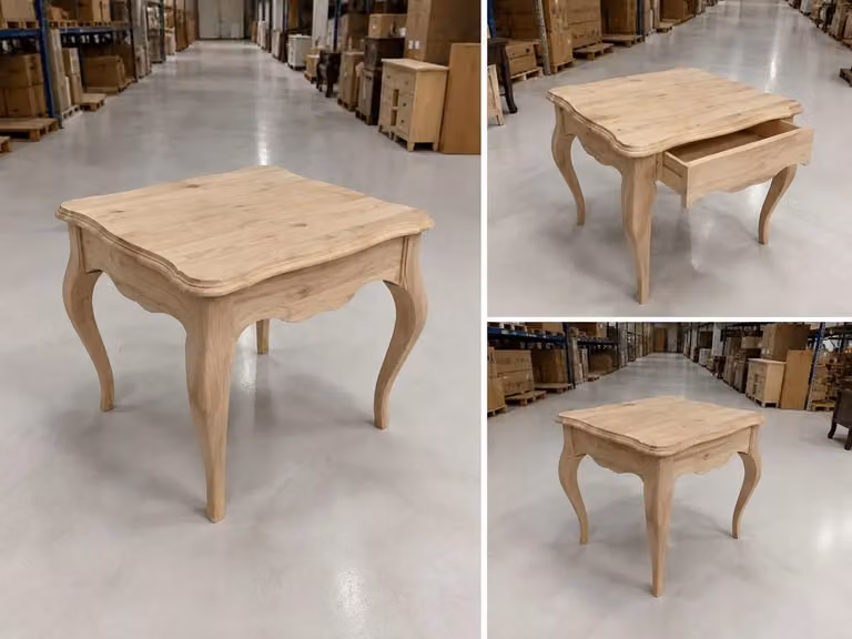 Tavolino quadrato con un cassetto in legno di faggio non trattato Mobili 2G L/P/H: 65 x 65 x 49 cm