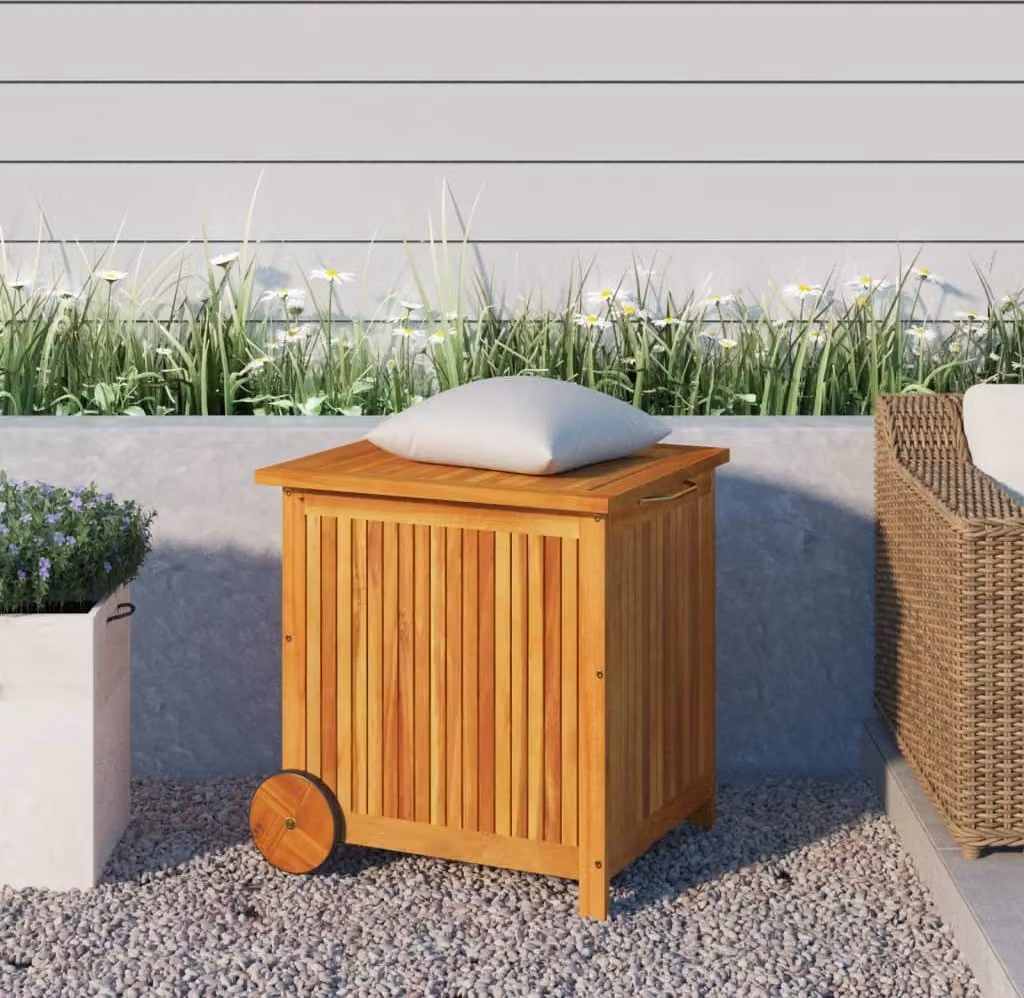 The Living Store Cassapanca da giardino con rotelle 60x50x58 cm in legno massiccio di acacia