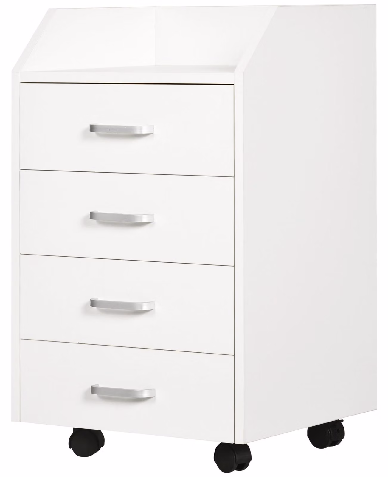 Cassettiera da Ufficio con 4 Cassetti Ruote e Bordi Rialzati 40x36x65 cm in Legno Bianco