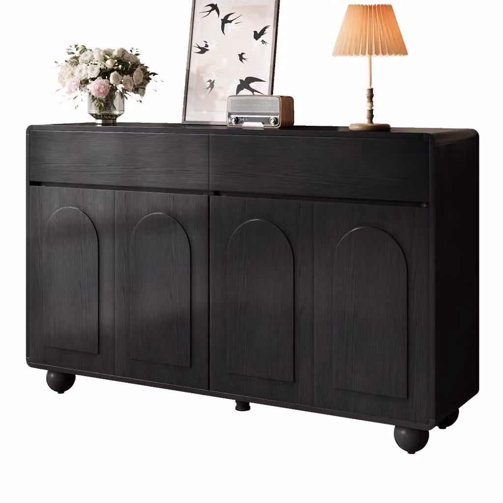 Credenza moderna nera con 2 cassetti e 4 porte per soggiorno e sala da pranzo, L/P/H: 140 x 38 x 89 cm – 2