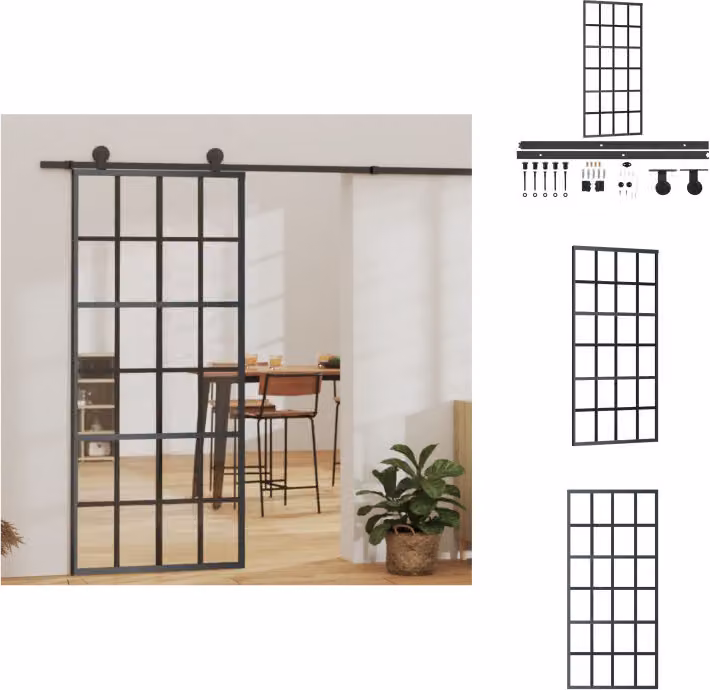 vidaXL Porta scorrevole con raccordo ESG in vetro e alluminio 90x205 cm - Porte