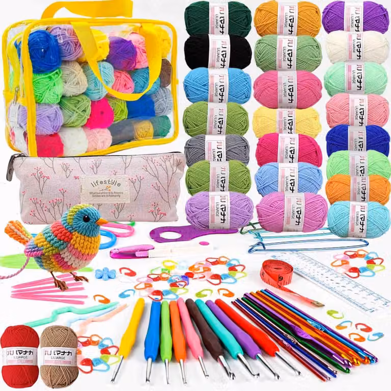 Omgoods - Kit per l'uncinetto per principianti, 114 pezzi, con filati e uncinetti