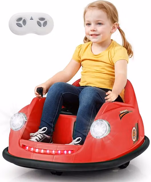 Auto Elettrica Costway per Bambini con Telecomando, Macchina Cavalcabile 12V con Luci LED e Musica, Rotazione a 360°, Colore Rosso