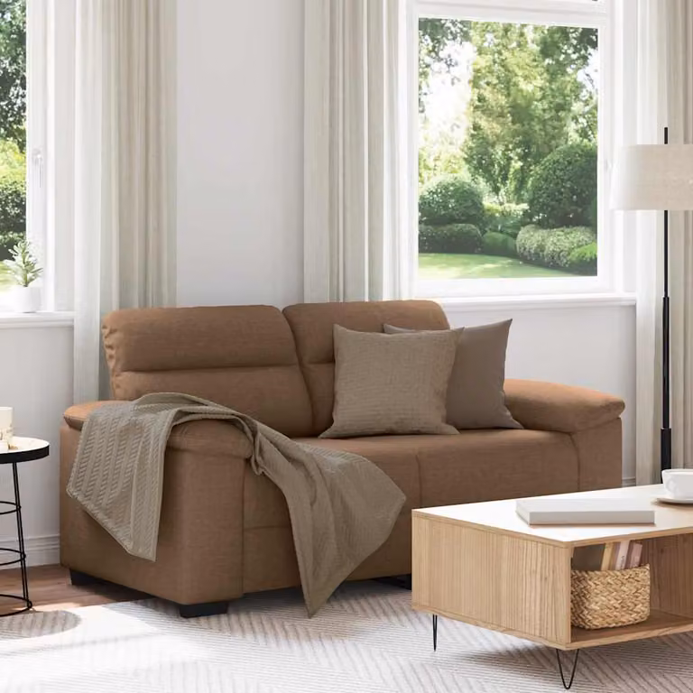 Divano a 2 posti vidaXL in tessuto marrone con cuscini, stile moderno per soggiorno o ufficio, L: 160 cm, P: 81 cm, H: 84 cm