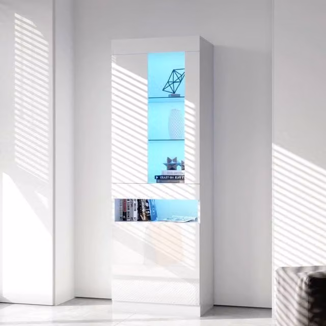 Vetrina REDOM Bianca con Illuminazione LED e Ante in Vetro, L: 50 cm, P: 40 cm, H: 180 cm – 1